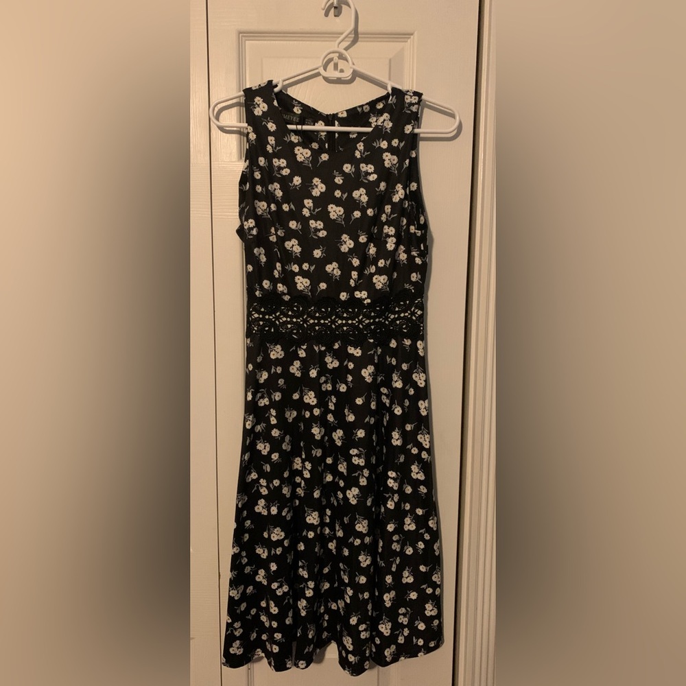 Vintage Inspired Black and White Floral A-Line Dress